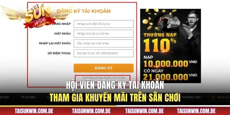 Hội viên đăng ký tài khoản tham gia khuyến mãi trên sân chơi